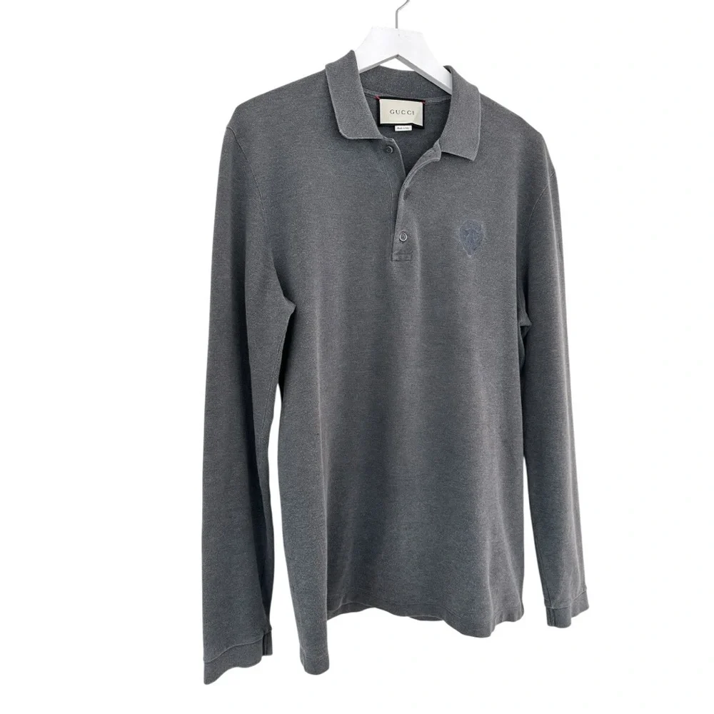 Gucci Men's Long Sleeve Polo in Charcoal Gray